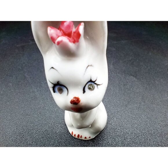 Ceramic Bunny Figurine With Pink Flower Accent Vintage 2 In Glossy Hand Painted - Picture 3 of 16